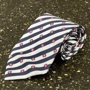 Lanvin Paris Blue/Grey Striped Silk Tie
